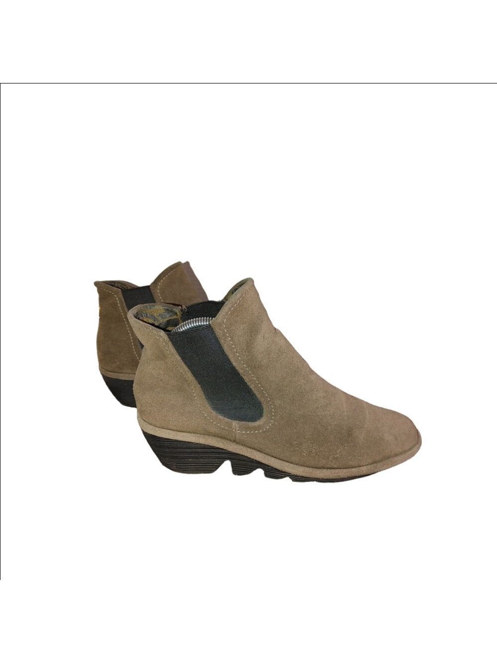Fly London Phil Diesel Suede Ankle Wedge Chelsea Booties Size 38